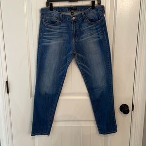 Flying monkey platinum medium wash wiskered distress simple ankle skinny denim